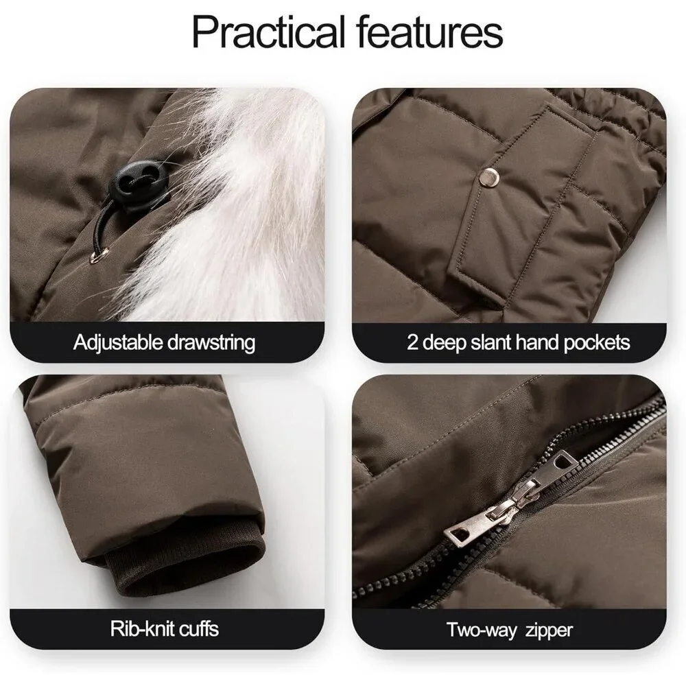 Women's Brown Winter Warm Long Drawstring Waterproof Snow Puffer Jacket